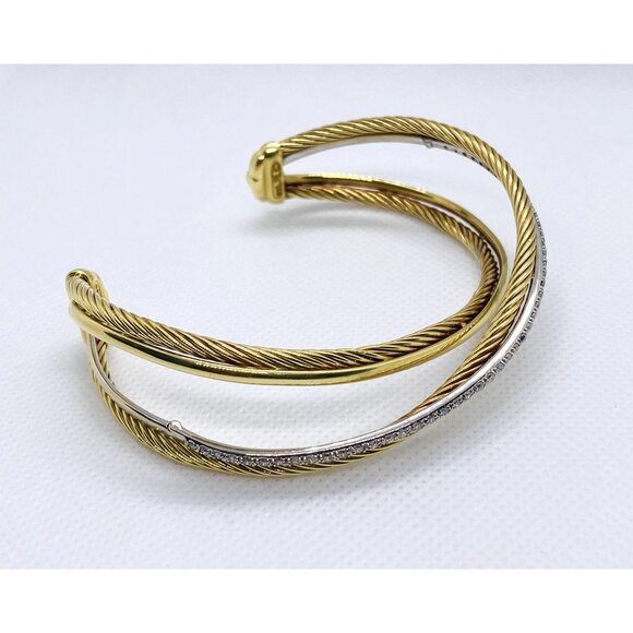 David Yurman 18K 750 Crossover Diamond Cuff Bracelet 7.5" - Picture 9 of 16